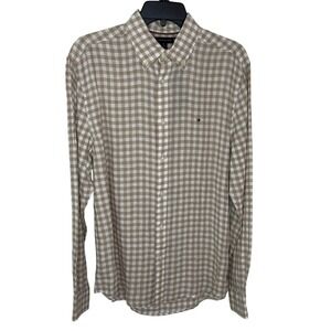 Tommy Hilfiger Men Linen Regular Fit Gingham Button Down Shirt Size M